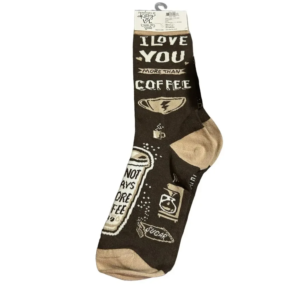 Primitives by Kathy Socks Love You more than Coffee NWT
